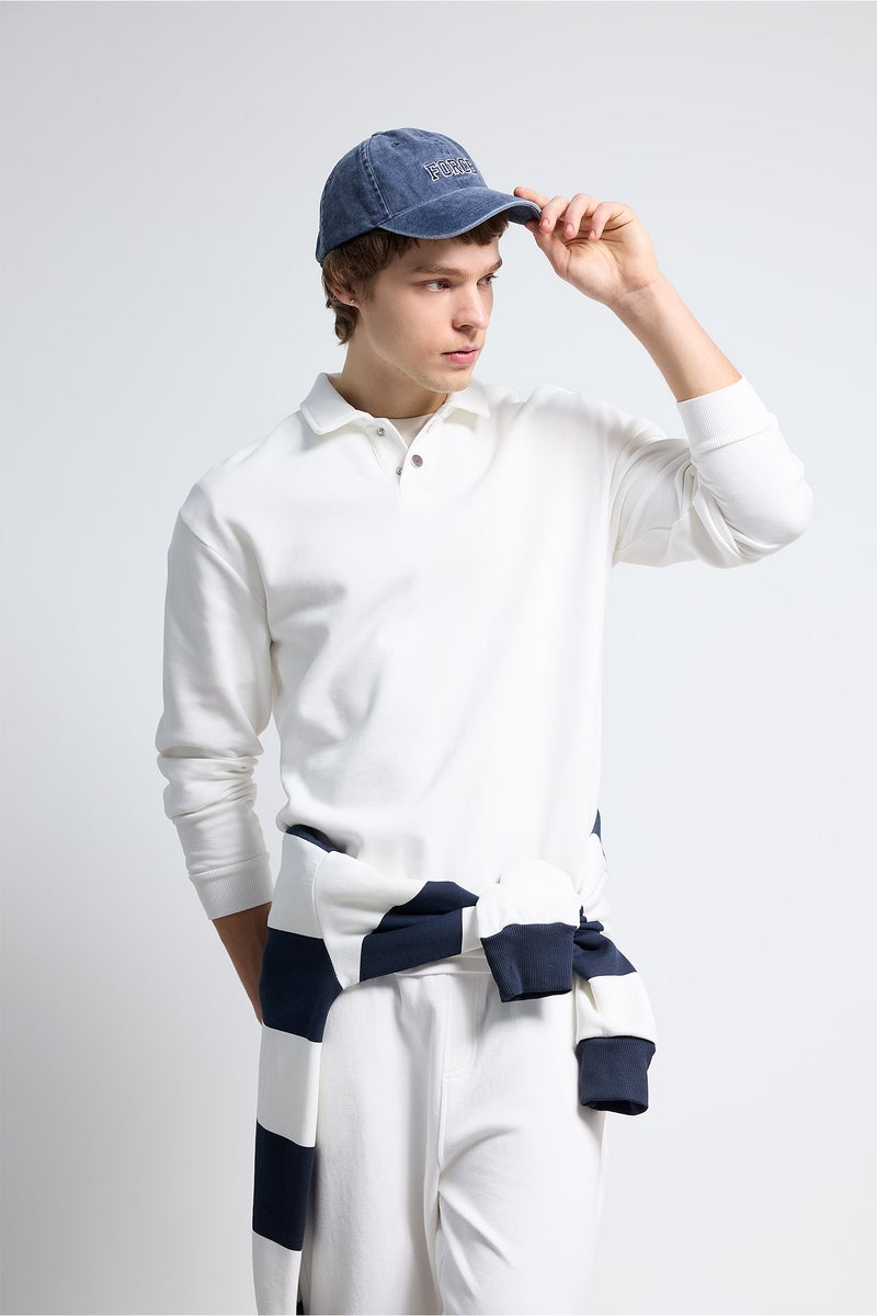 DeFacto White Man Polo Neck Sweatshirt Casual - Image 1